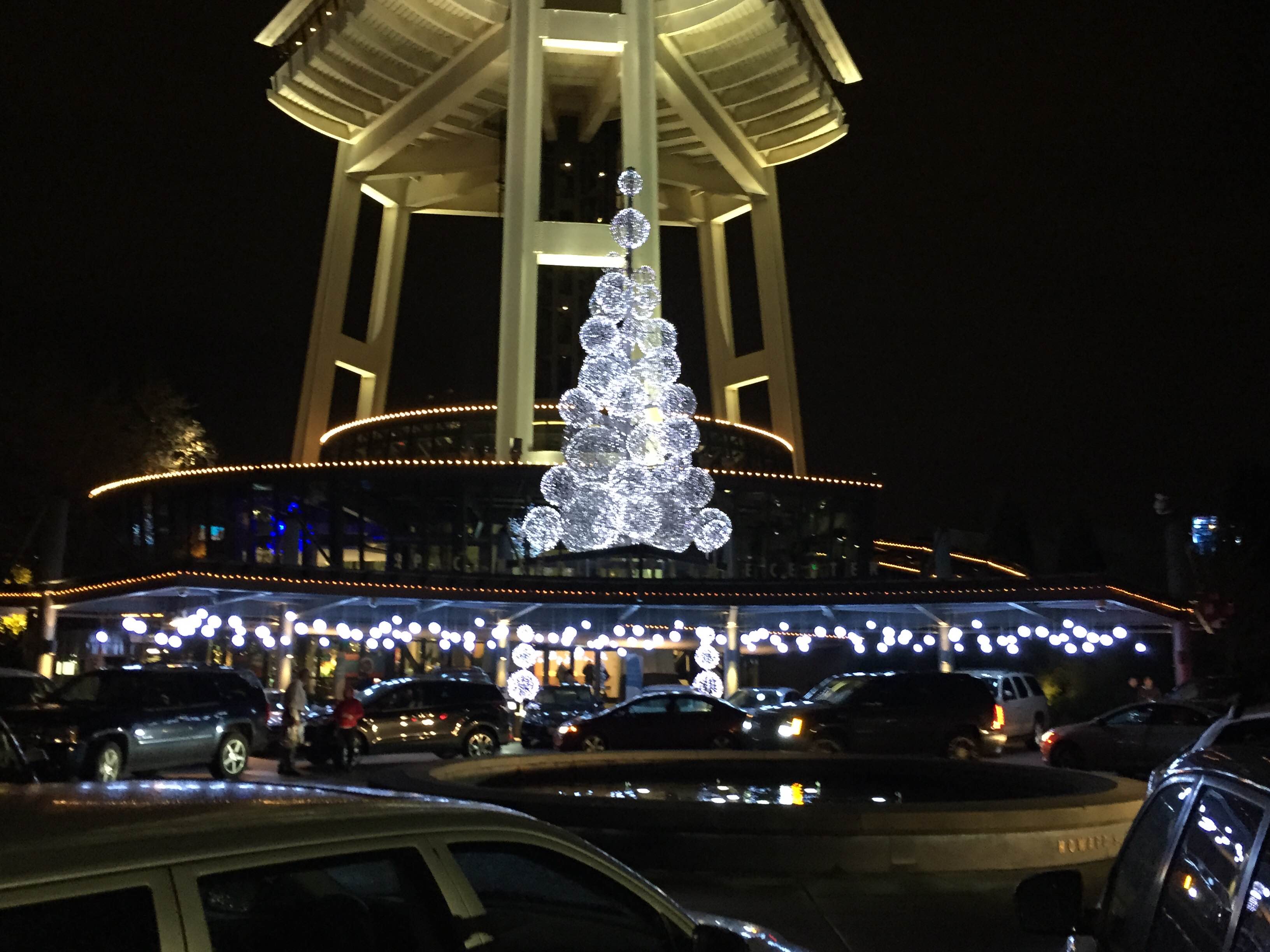 Holiday orbs at the Space Needle.