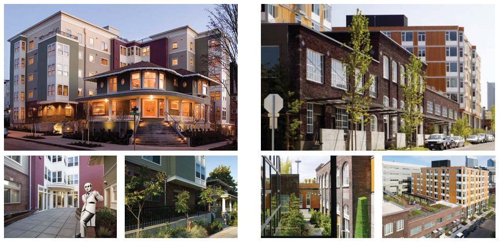 Examples of compatible new construction with historic structures, courtesy of DPD.