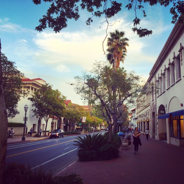 State Street, a pedestrian-oriented boulevard, in Santa Barbara.