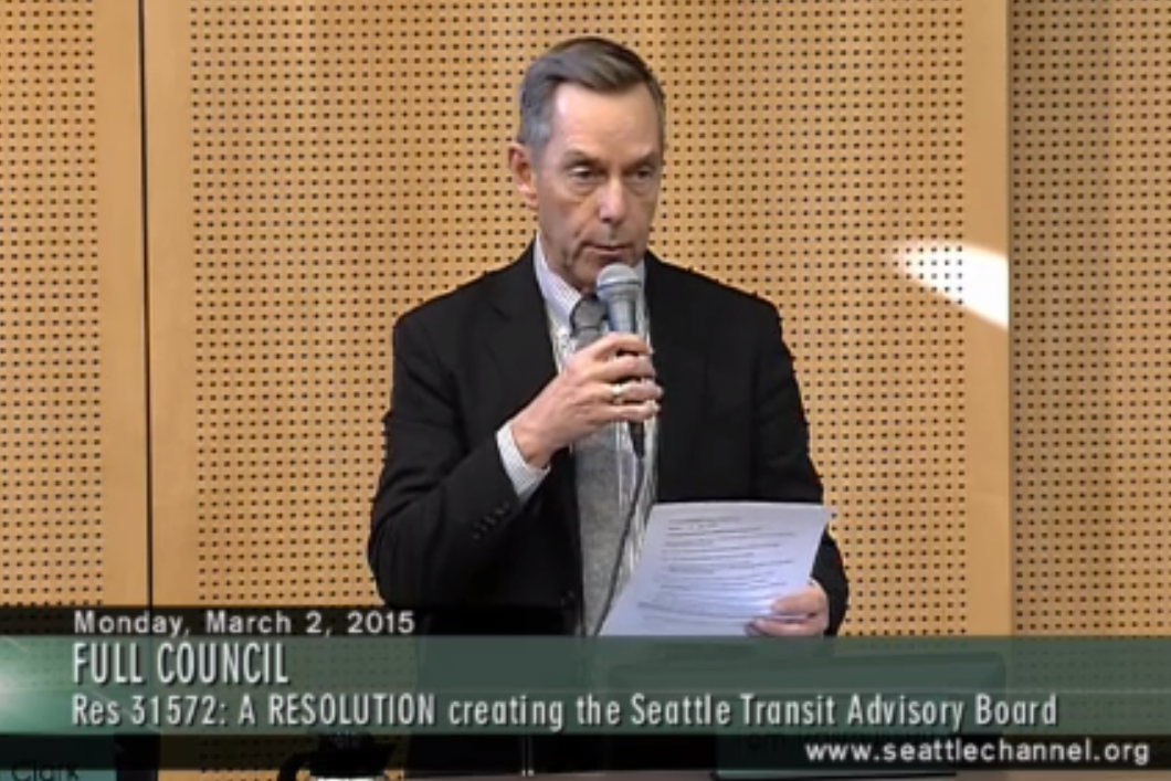Council President Tom Rasmussen discussing the new transit advisory board, courtesy of the Seattle Channel.