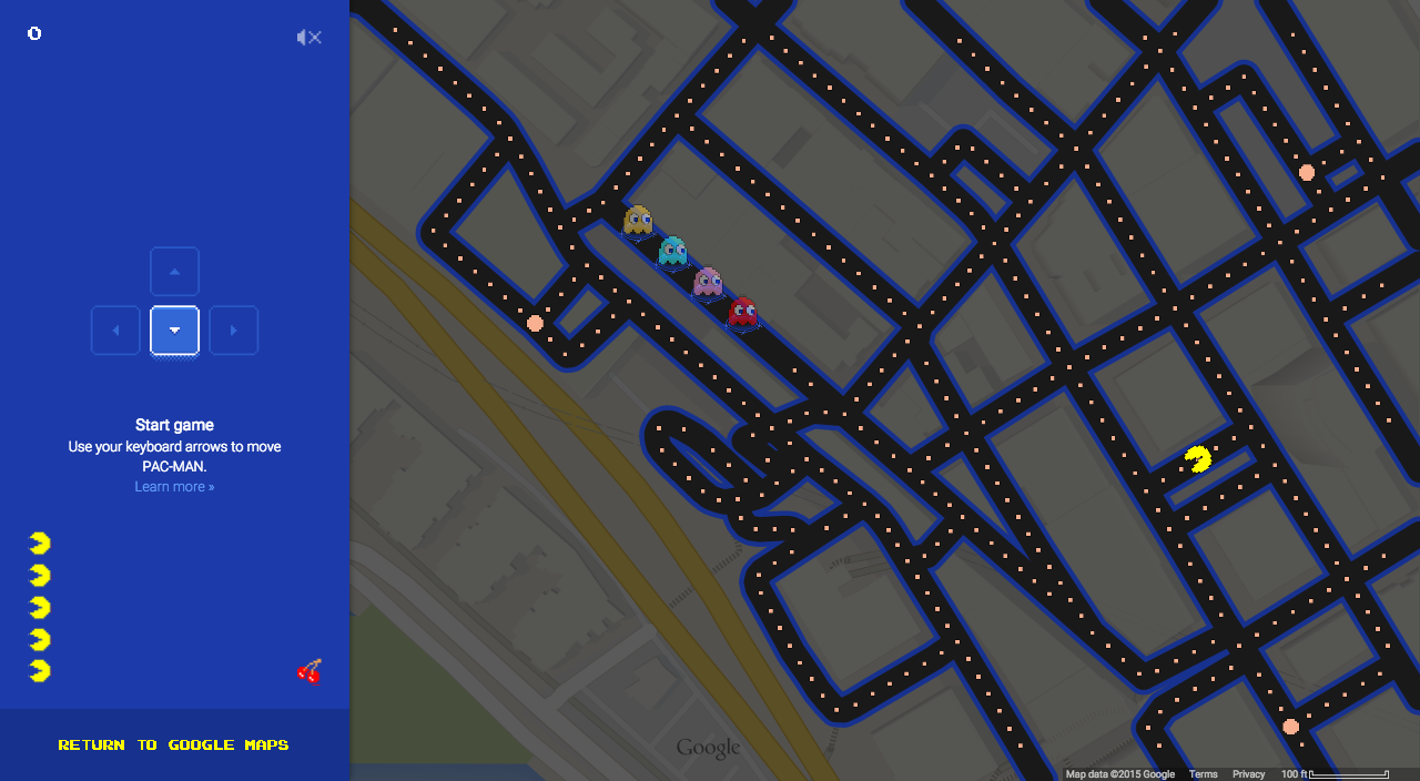 Pac-Man in Google Maps.