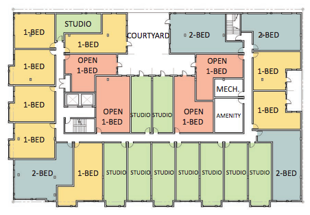 Floor plan for levels 3-8, courtesy of DPD.