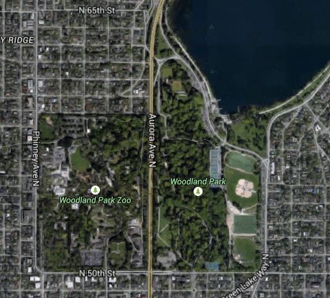 Separation of Woodland Park by Aurora Ave N.