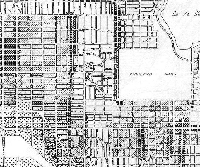 1923 use map centered on Woodland Park.