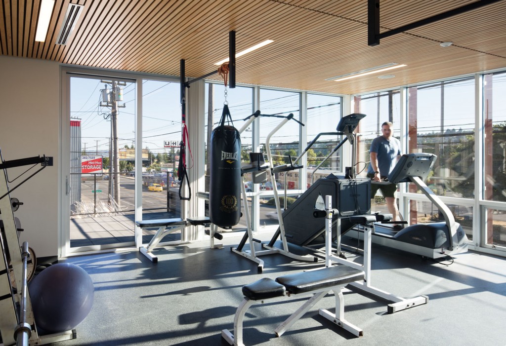 The physical training room. Photo by Lara Swimmer, courtesy of Schacht Aslani Architects. 