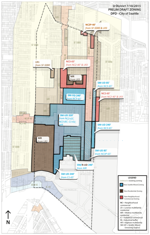 Preliminary draft zoning changes within the University District. (City of Seattle)