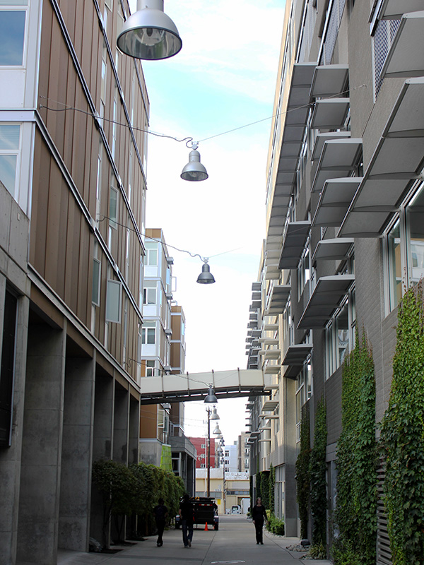 Balconies addressing an alley in South Lake Union, Seattle. Photo by Sarah Oberklaid. 