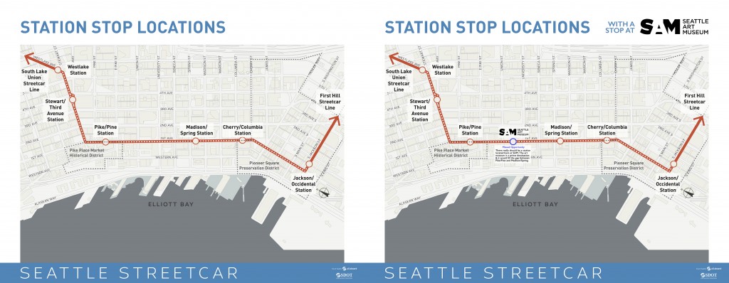 Missed Opportunities: The CCC as planned (left) & with an additional stop at the Seattle Art Museum (right)