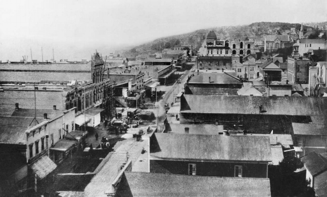 Denny Hill as seen from Pioneer Square, 1884. (City of Seattle)