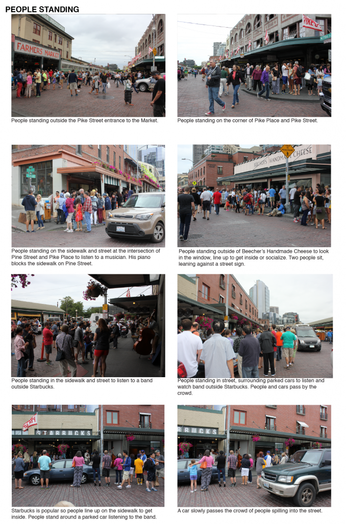 Examples of people standing at Pike Place Market by Sarah Oberklaid. 