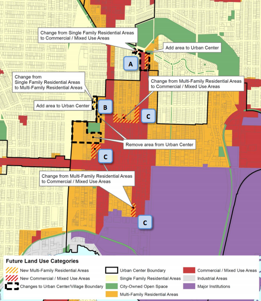 Adopted Future Land Use Map changes for the University District. (City of Seattle)