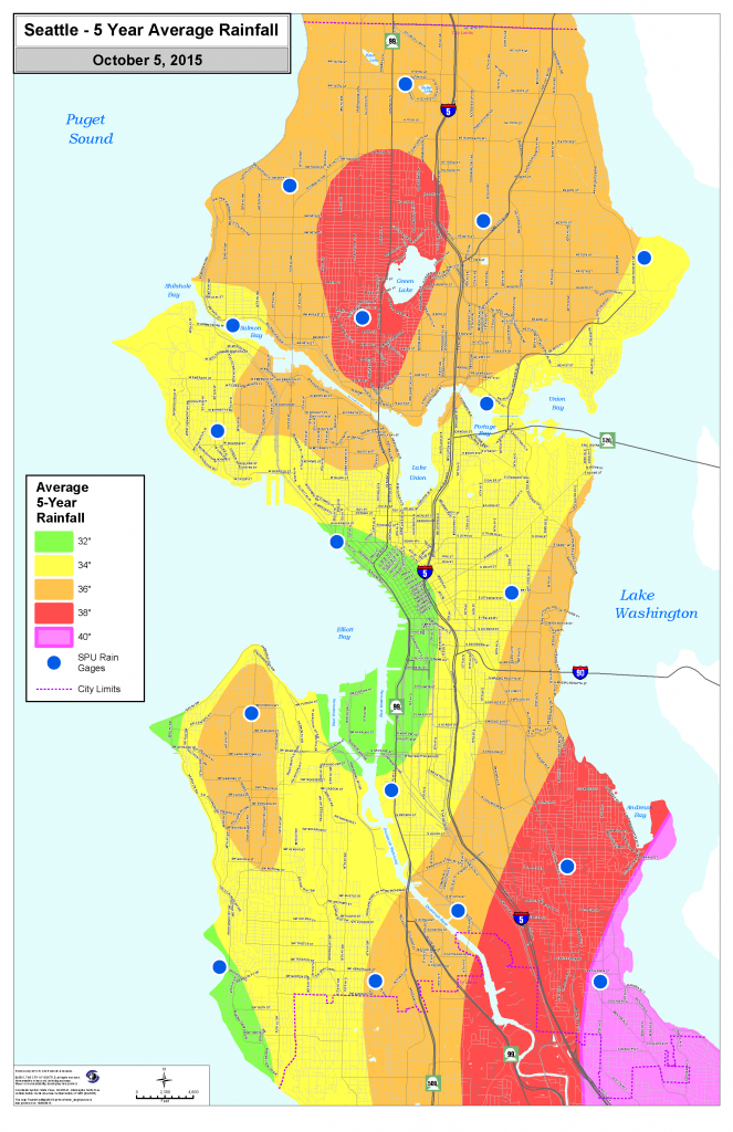 Seattle rain map averaged over 5 years. (City of Seattle)