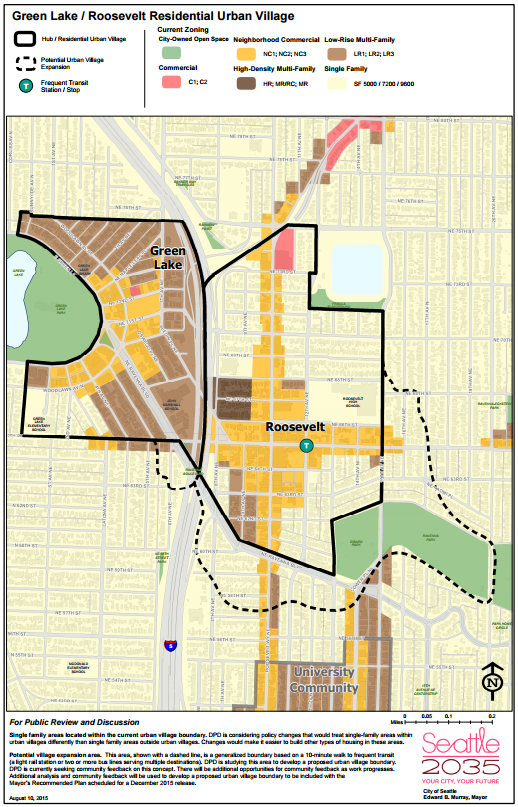 Proposed revised Green Lake / Roosevelt Residential Urban Village. (City of Seattle)