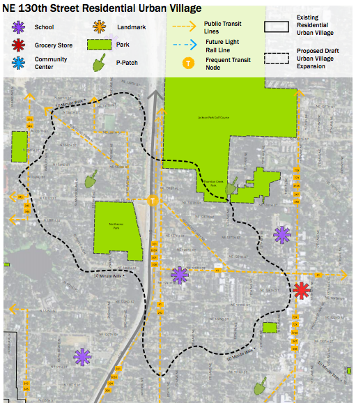 Proposed NE 130th St Residential Urban Village with amenities and services. (City of Seattle)