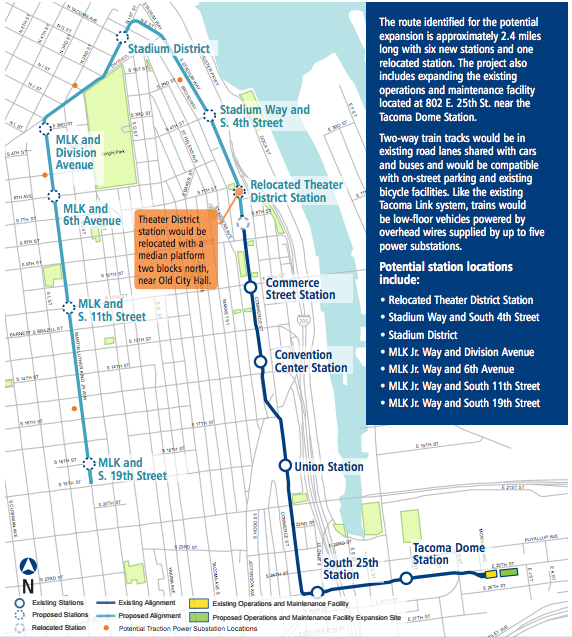 Tacoma Link Extension alignment and stations. (Sound Transit)