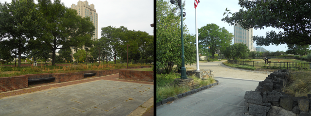 Left: part of Foglietta Plaza. Right: the smaller I-95 lid with the dog run. (Photos by the author)