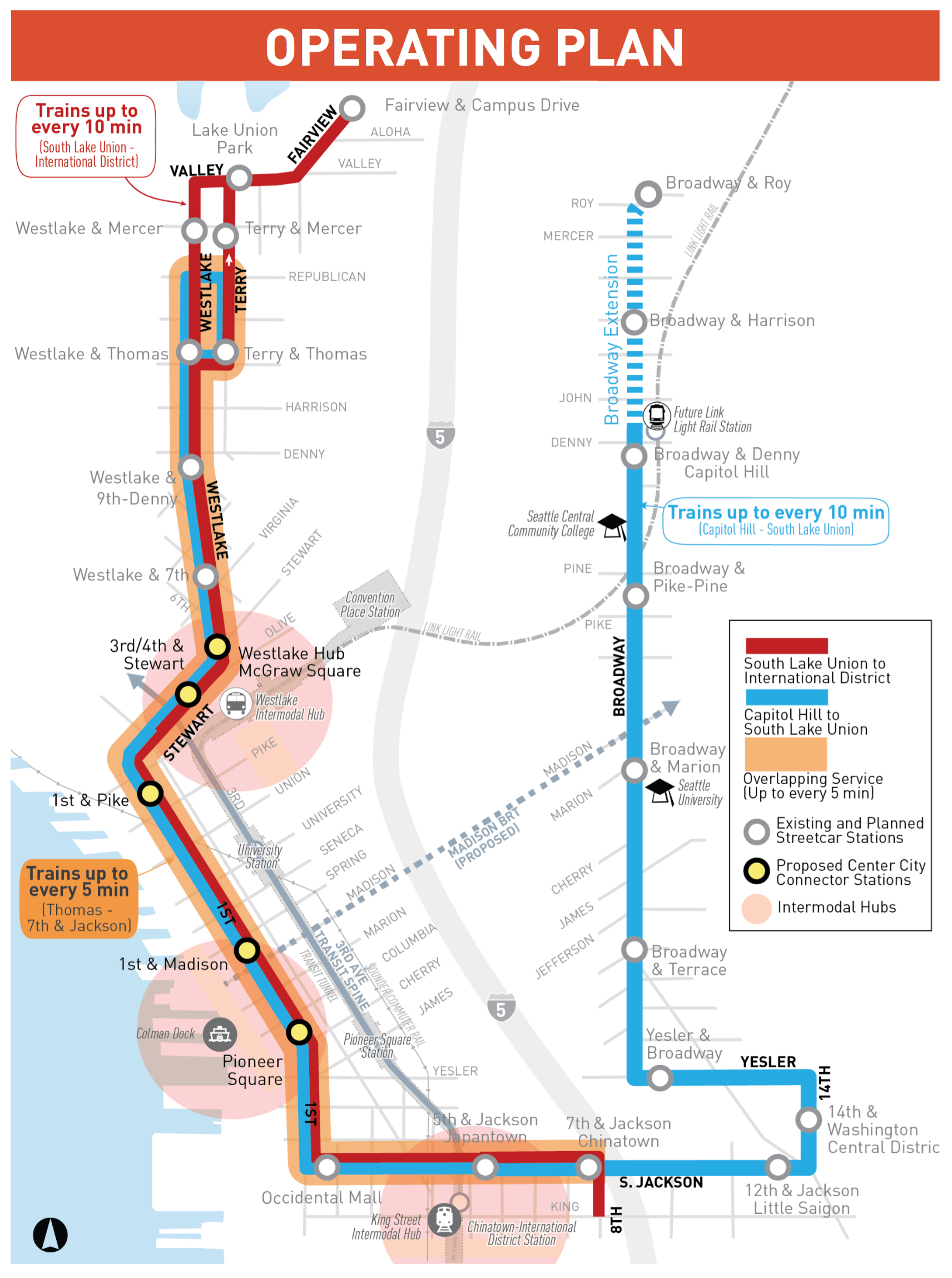How SDOT plans to operate the streetcar system once the Center City Connector opens. (City of Seattle)