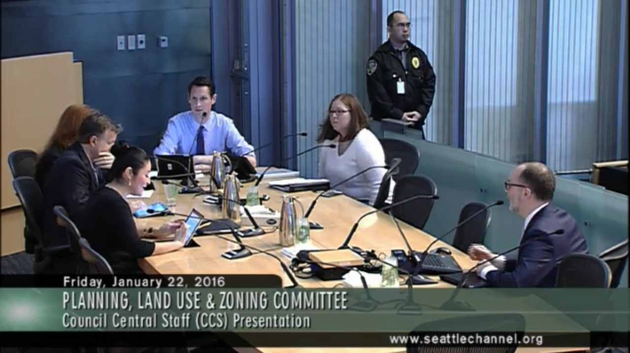 Councilmembers Rob Johnson, Lisa Herbold, Mike O'Brien, and Lorena González in attendance at PLUZ. (Seattle Channel)