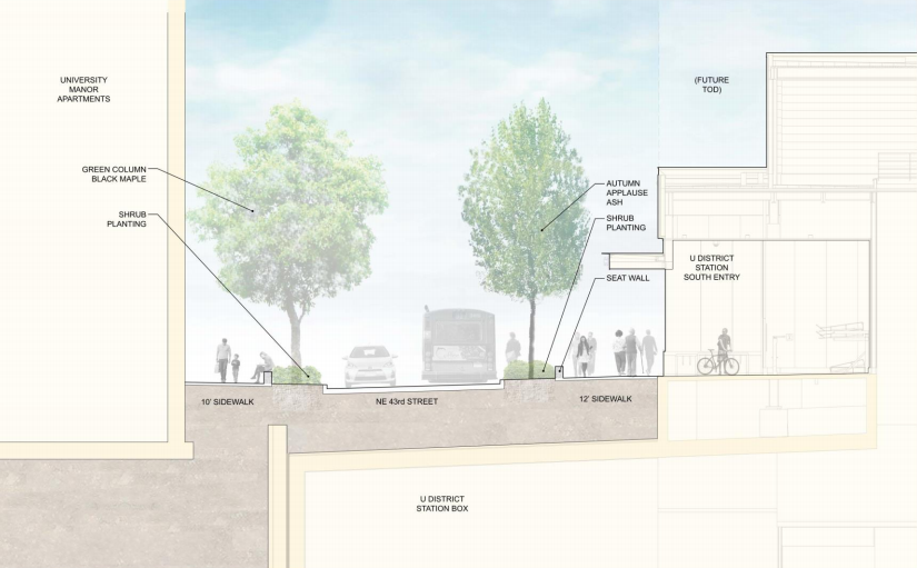 Cross section of NE 43rd St. (Sound Transit / LMN Architects / Swift Company)