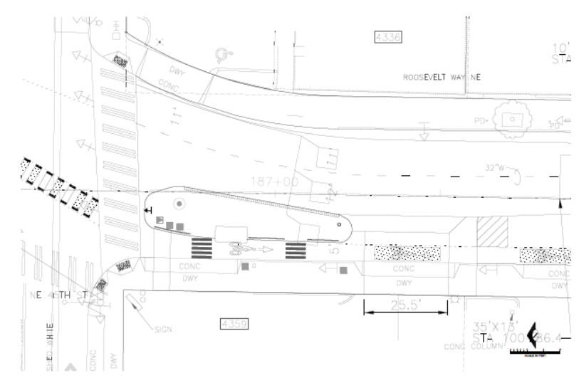 Proposed layout of NE 45th St and Roosevelt Way NE. (City of Seattle)