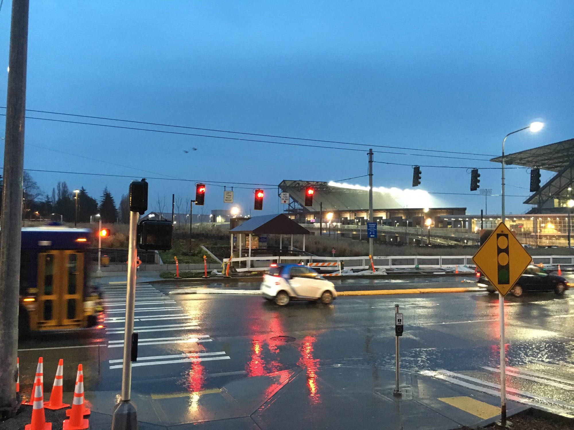 New westbound stop and curb extension under construction on NE Pacific St.