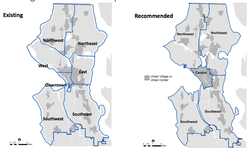 Design review boards by geography, existing and recommended. (City of Seattle)