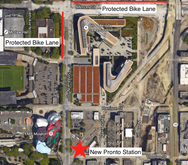 The new Pronto station at Thomas and 5th Ave N (Google Maps)