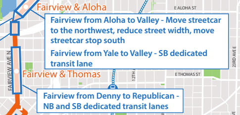 Illustration of transit lane proposal on Fairview Ave N (City of Seattle)