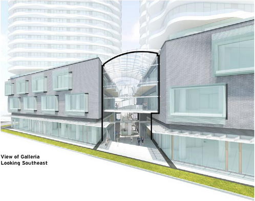 The pedestrian galleria provided through access mid block.