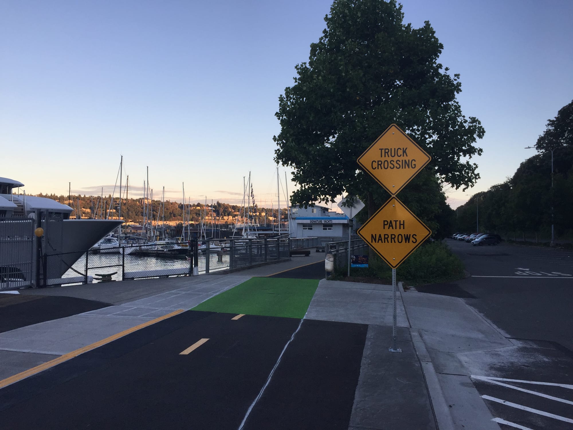 Where the cycletrack goes to one lane.