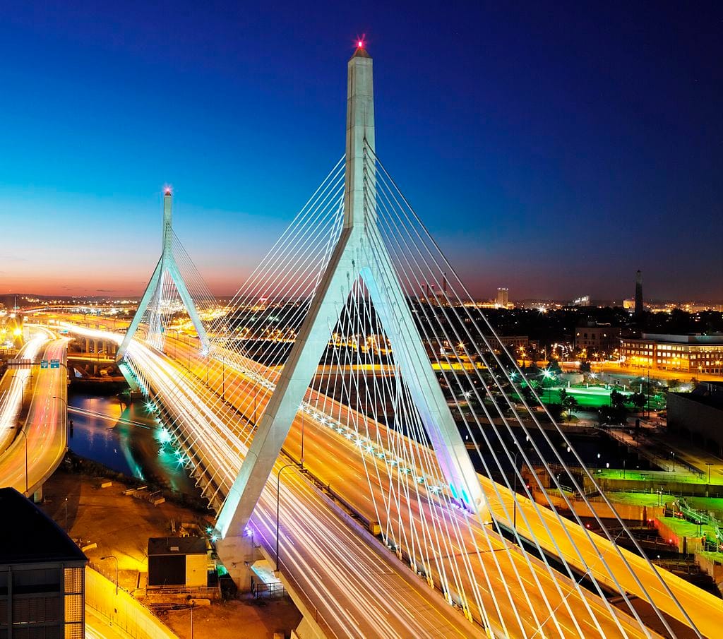 Leonard P Zakim Bunker Hill Bridge, Boston, MA. Photo credit: Wsvan, Creative Commons licence 3.0.