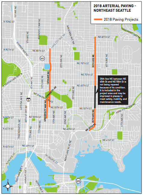 Northeast Seattle repaving projects planned for 2018. (City of Seattle)