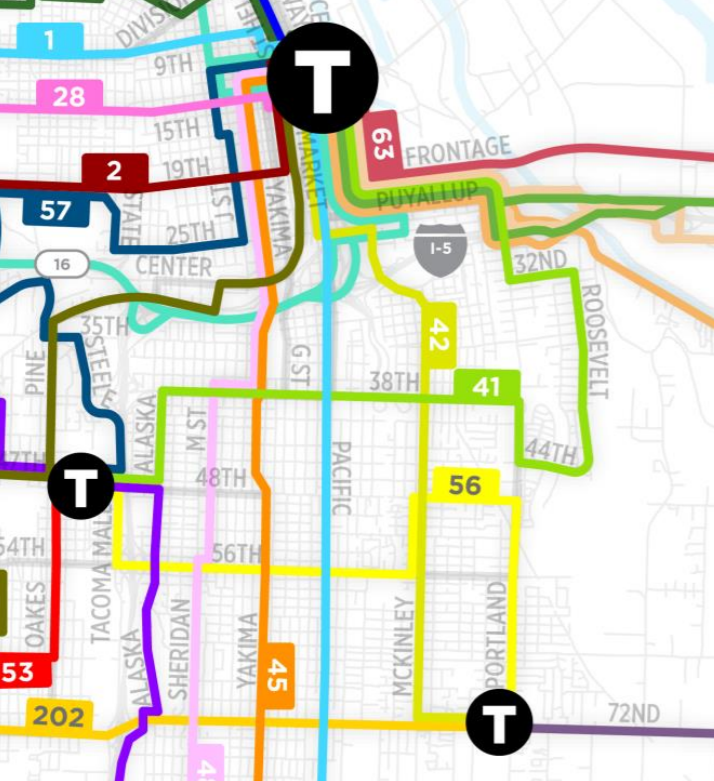 Detailed map of the East Side. (Pierce Transit / Nelson\Nygaard)
