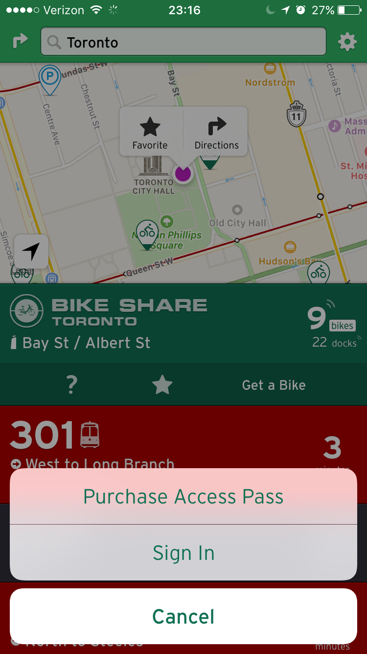 You buy your bike pass through Transit in select cities like Toronto. (Transit)