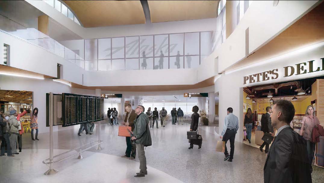 More shopping, improved arrivals and departures information, and a new upstairs at the North Satellite. (Port of Seattle)