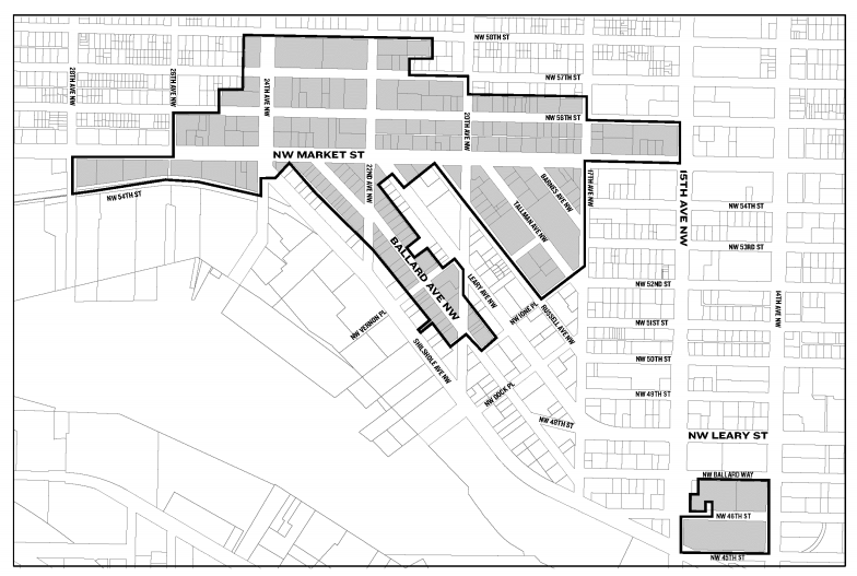 Where the business improvement area will be applicable in Ballard. (City of Seattle)