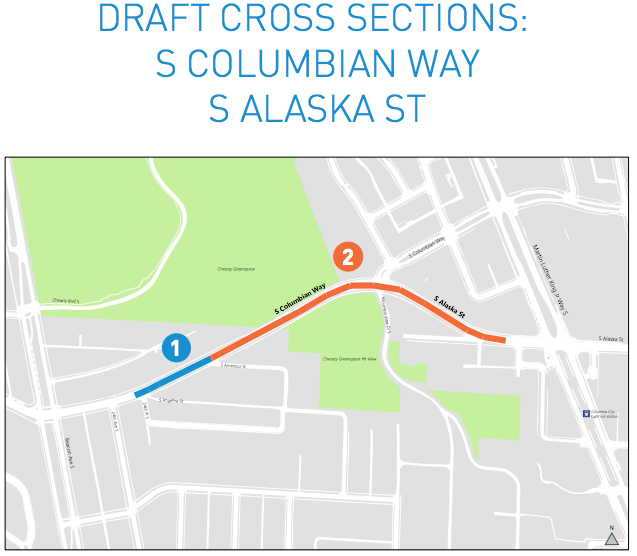 Map key for the S Columbian Way and S Alaska St proposed cross sections. (City of Seattle)