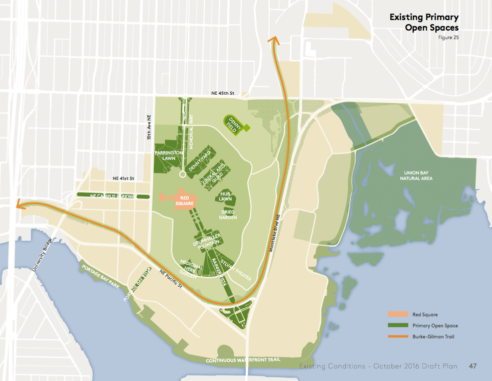 Existing open spaces throughout the campus. (University of Washington)