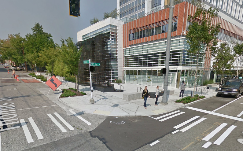 Amazon pocket private pocket plaza at 9th Ave and Thomas St. (Google)