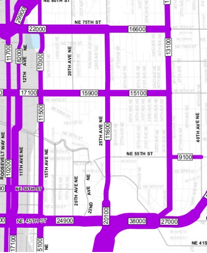 Average daily traffic volumes for streets in Northeast Seattle. (City of Seattle)