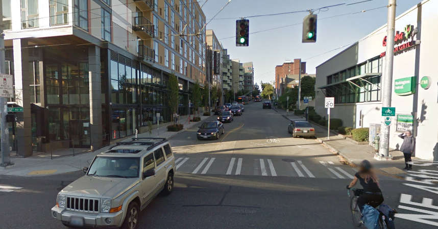 Not a very green greenway at 12th Ave NE & NE 45th St in the University District. (Google Maps)