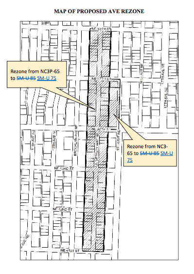 Alternative rezone map for The Ave. (City of Seattle)