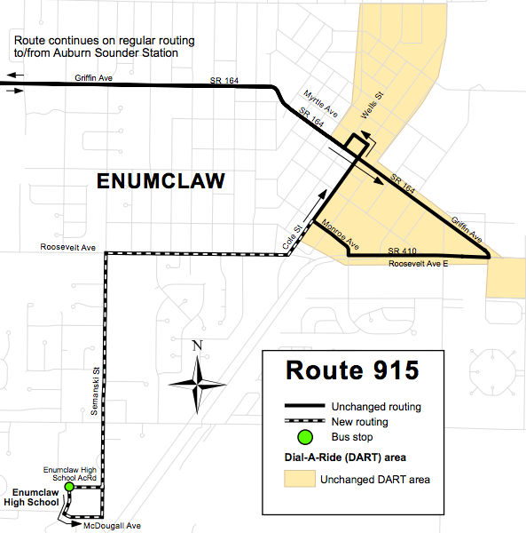 The Enumclaw area service change for Route 915. (King County)