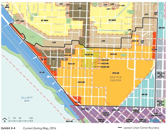 Zoning in and around Uptown in 2016. (BERK / 3SB / City of Seattle)