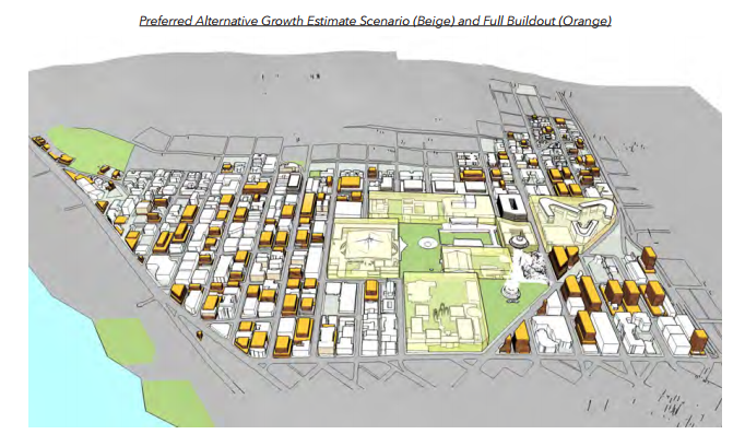 Bulk and scale of potential buildout under the Preferred Alternative. (Hewitt Architecture / City of Seattle)