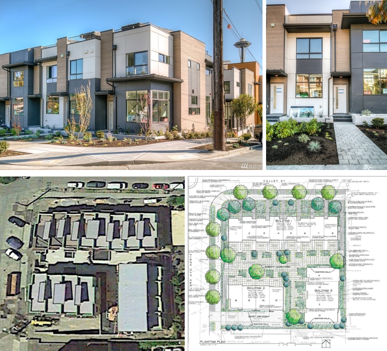 Live-work and regular townhouse units in Seattle’s Lower Queen Anne neighborhood. (Landscape plan courtesy of David Vandervort Architects)