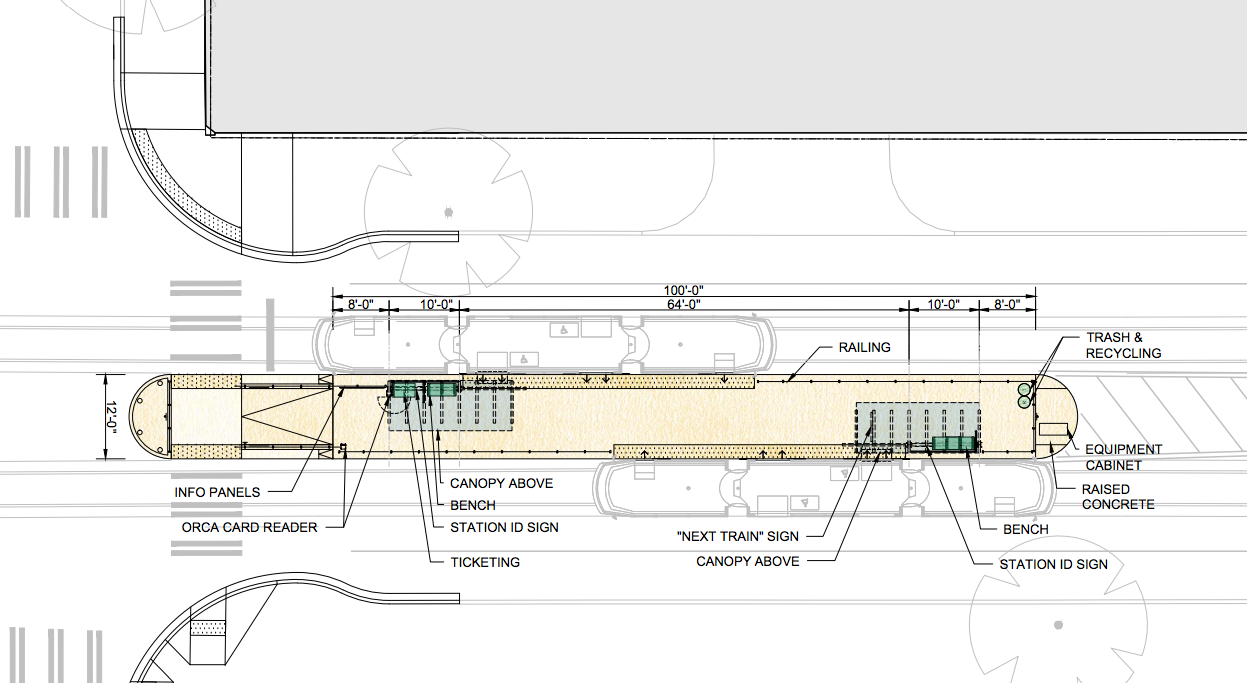 Site plan of a typical 100-foot station. (Sound Transit)