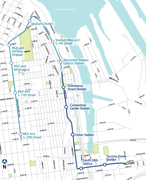 Proposed Tacoma Link extension and stations. (Sound Transit)