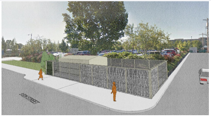 Rendering of a traction power substation at S 5th St between Martin Luther King, Jr. Way and L Street. (Sound Transit)