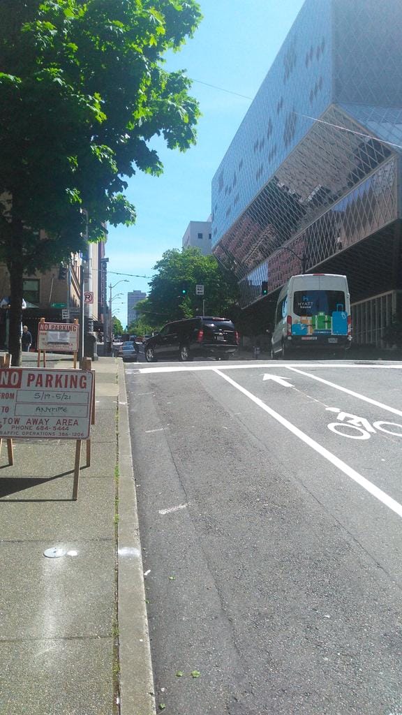 A view of the new bus-only lane going in.